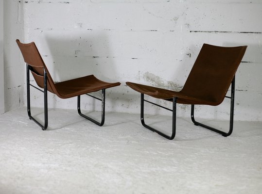 Steel and Canvas Chocolate Chairs from Kebe, Denmark, 1975s, Set of 2-MAO-1194103