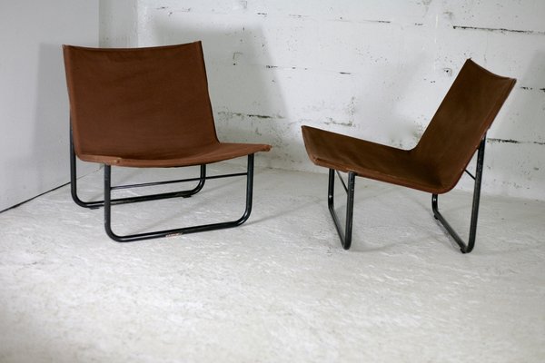 Steel and Canvas Chocolate Chairs from Kebe, Denmark, 1975s, Set of 2-MAO-1194103