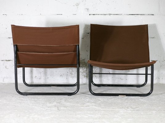 Steel and Canvas Chocolate Chairs from Kebe, Denmark, 1975s, Set of 2-MAO-1194103