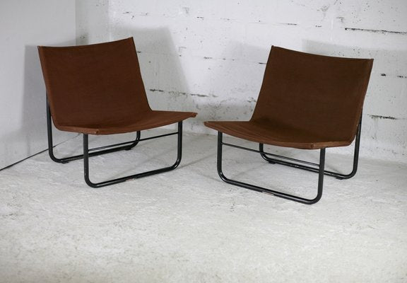 Steel and Canvas Chocolate Chairs from Kebe, Denmark, 1975s, Set of 2-MAO-1194103