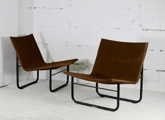 Steel and Canvas Chocolate Chairs from Kebe, Denmark, 1975s, Set of 2-MAO-1194103