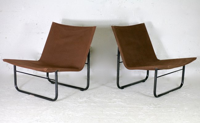 Steel and Canvas Chocolate Chairs from Kebe, Denmark, 1975s, Set of 2-MAO-1194103