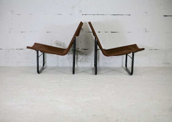 Steel and Canvas Chocolate Chairs from Kebe, Denmark, 1975s, Set of 2-MAO-1194103