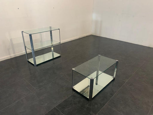 Steel and Crystal Coffee Tables from Cidue, 1970s, Set of 2