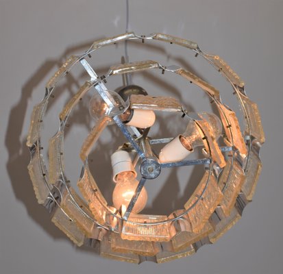 Steel and Glass Chandelier, Italy, 1970s-AOL-1359659