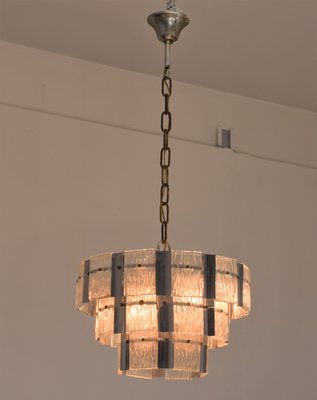 Steel and Glass Chandelier, Italy, 1970s-AOL-1359659