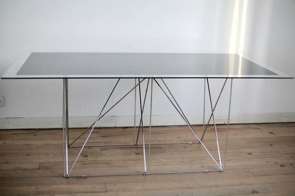 Steel and Glass Dining Table by Max Sauze for Max Sauze Studio, 1970s-MAO-549136