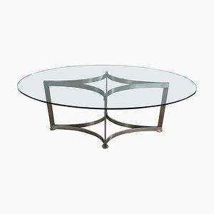 Steel and Glass Oval Dining Table by Vittorio Introini for Saporiti, Italy, 1970s-IVC-1452356