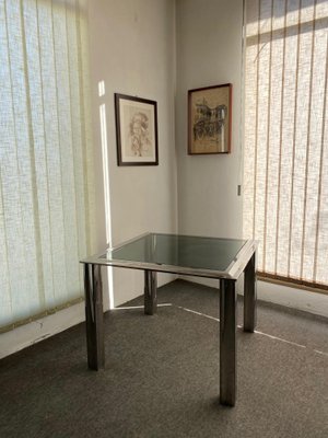 Steel and Glass Square Dining Table, 1970s-GTS-1150679