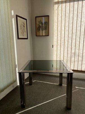 Steel and Glass Square Dining Table, 1970s-GTS-1150679