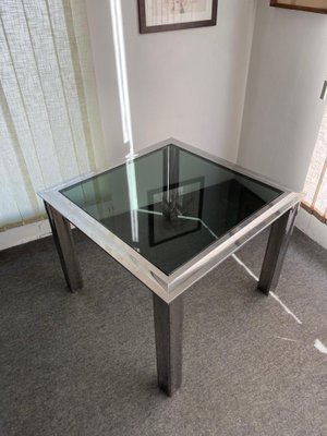 Steel and Glass Square Dining Table, 1970s-GTS-1150679