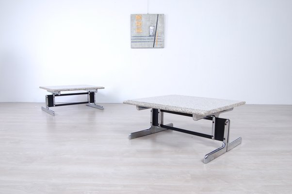 Steel and Granite Coffee Tables by Ammannati & Vitelli for Bruno Brunati, 1970s, Set of 2-XSG-687799