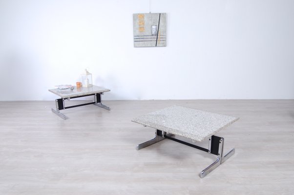 Steel and Granite Coffee Tables by Ammannati & Vitelli for Bruno Brunati, 1970s, Set of 2-XSG-687799