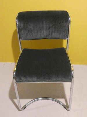 Steel and Gray Velvet Dining Chairs, Italy, 1970s, Set of 4-ERB-1750213