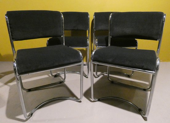 Steel and Gray Velvet Dining Chairs, Italy, 1970s, Set of 4-ERB-1750213