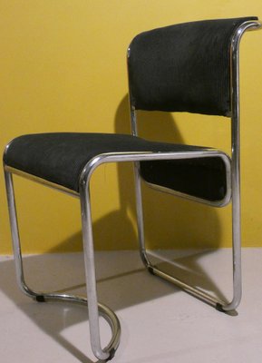 Steel and Gray Velvet Dining Chairs, Italy, 1970s, Set of 4-ERB-1750213