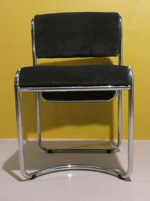 Steel and Gray Velvet Dining Chairs, Italy, 1970s, Set of 4-ERB-1750213