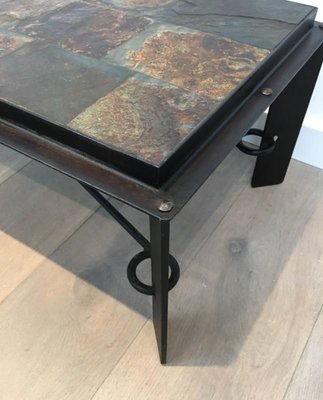 Steel and Iron Coffee Table with Lava Stone Top, 1940s-BA-658572