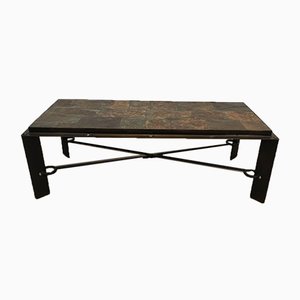 Steel and Iron Coffee Table with Lava Stone Top, 1940s-BA-658572