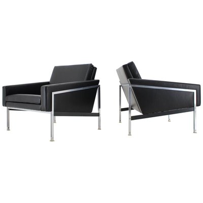 Steel and Leather Armchairs by Wolfgang Herren for Lübke, Germany, 1960s, Set of 2-TZ-639579