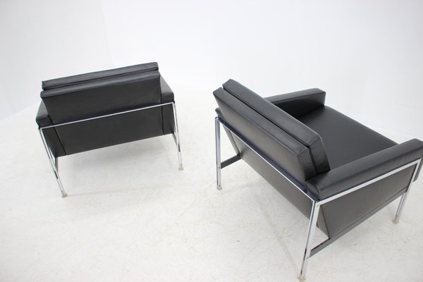 Steel and Leather Armchairs by Wolfgang Herren for Lübke, Germany, 1960s, Set of 2-TZ-639579