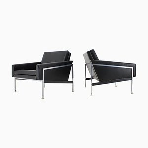 Steel and Leather Armchairs by Wolfgang Herren for Lübke, Germany, 1960s, Set of 2-TZ-639579