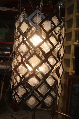 Steel and Murano Glass Ceiling Lamp, 1970s-EH-563814