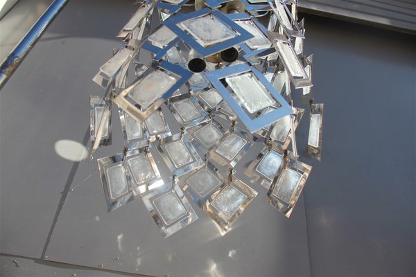 Steel and Murano Glass Ceiling Lamp, 1970s-EH-563814