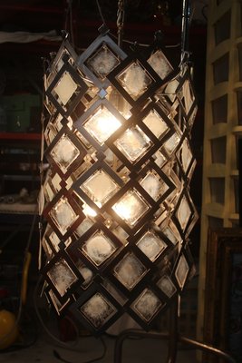 Steel and Murano Glass Ceiling Lamp, 1970s-EH-563814