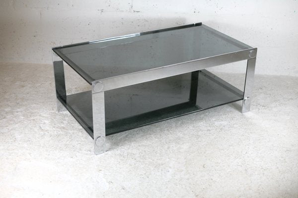 Steel and Smoked Glass Coffee Table, France, 1970s-MAO-1098240