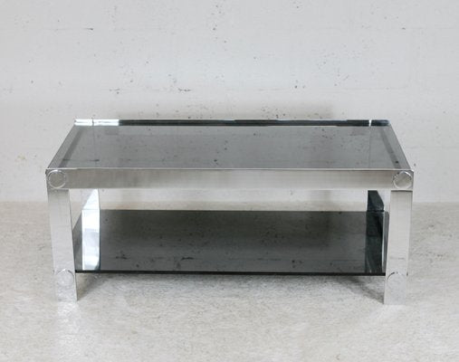 Steel and Smoked Glass Coffee Table, France, 1970s-MAO-1098240