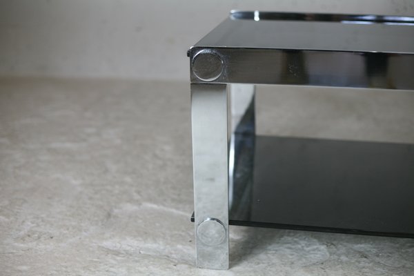 Steel and Smoked Glass Coffee Table, France, 1970s-MAO-1098240