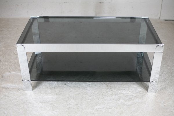 Steel and Smoked Glass Coffee Table, France, 1970s-MAO-1098240