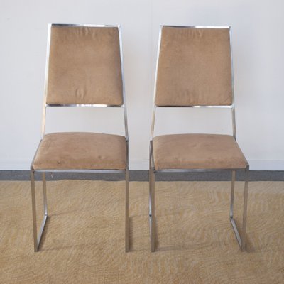 Steel and Suede Chairs, 1970s, Set of 2-JQO-1320704