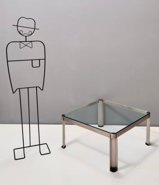 Steel and Thick Crystal Coffee Table Mod. T113 attributed to Osvaldo Borsani for Tecno, 1975