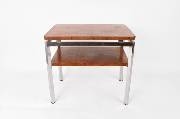 Steel and Walnut Burl Side Table with Two Levels by Guy Lefevre for Maison Jansen-JDR-1126196