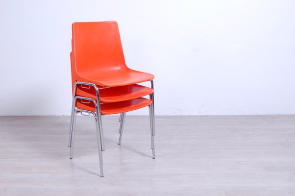 Steel Chairs and Orange Plastic Session Stackable from Wesifa, Set of 3-XSG-1329207