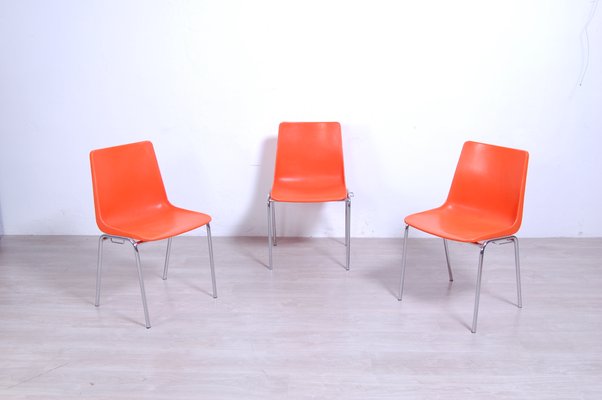 Steel Chairs and Orange Plastic Session Stackable from Wesifa, Set of 3-XSG-1329207