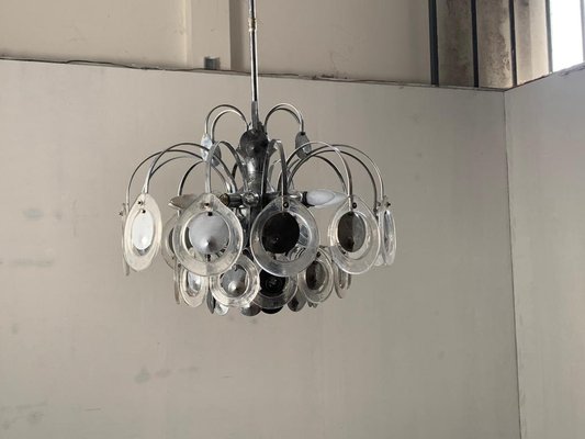 Steel Disc Chandelier in Melted Glass, 1970s-IJR-1080788