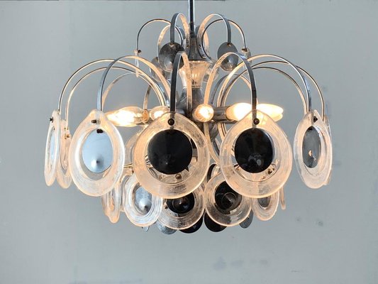 Steel Disc Chandelier in Melted Glass, 1970s-IJR-1080788