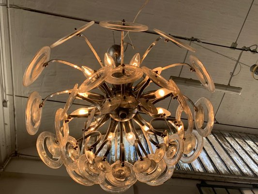 Steel Disc Chandelier in Melted Glass, 1970s-IJR-1080788