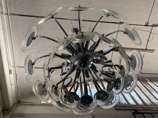 Steel Disc Chandelier in Melted Glass, 1970s-IJR-1080788