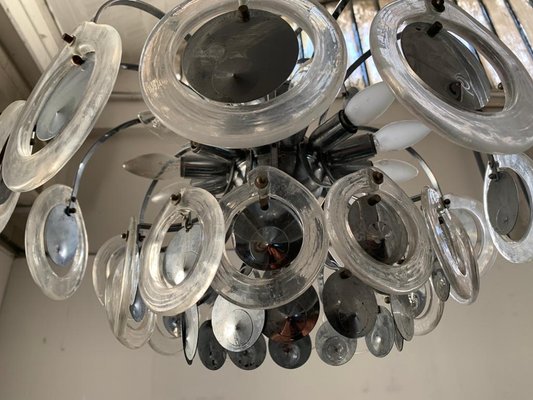 Steel Disc Chandelier in Melted Glass, 1970s-IJR-1080788