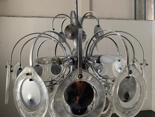 Steel Disc Chandelier in Melted Glass, 1970s-IJR-1080788