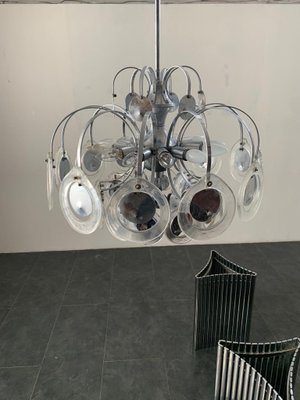 Steel Disc Chandelier in Melted Glass, 1970s-IJR-1080788