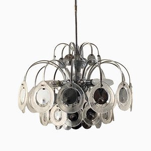 Steel Disc Chandelier in Melted Glass, 1970s-IJR-1080788