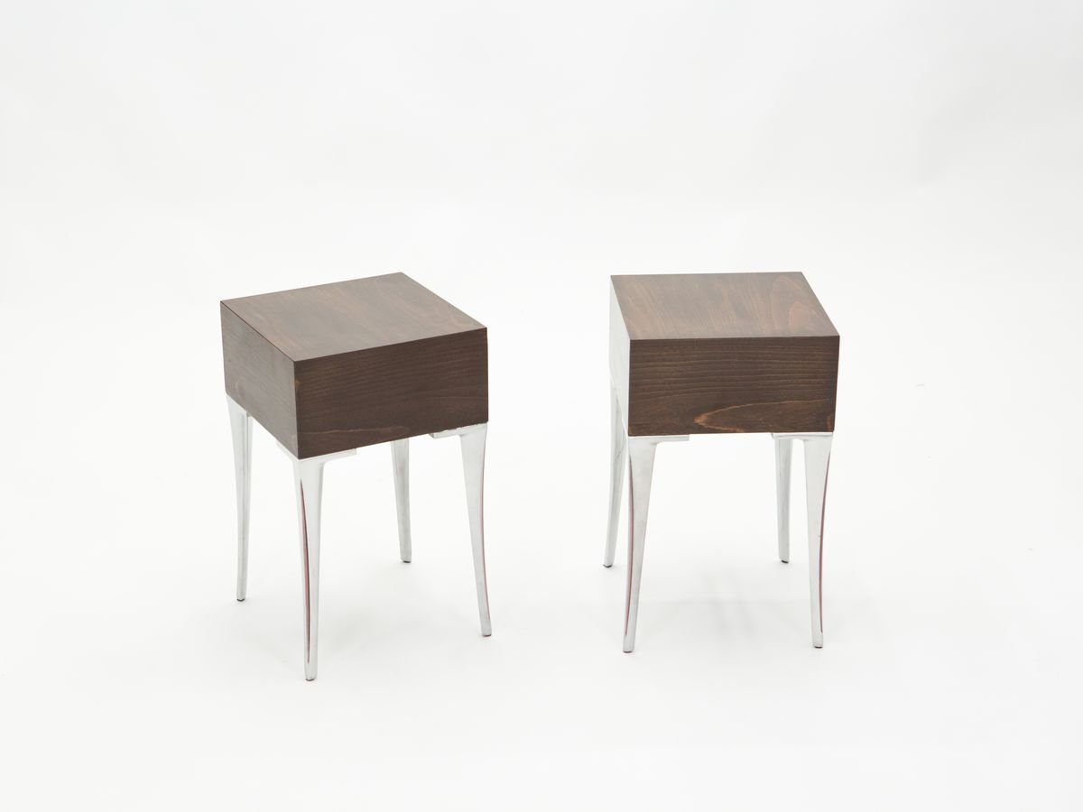 Steel & Ebony Nightstands or End Tables, 1970s, Set of 2