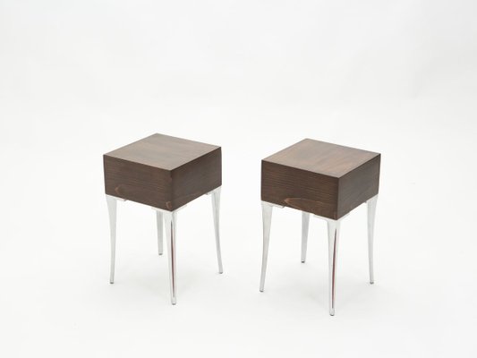 Steel & Ebony Nightstands or End Tables, 1970s, Set of 2-YJA-857823