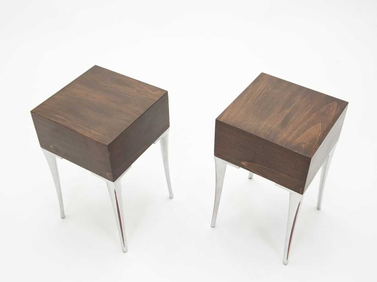 Steel & Ebony Nightstands or End Tables, 1970s, Set of 2