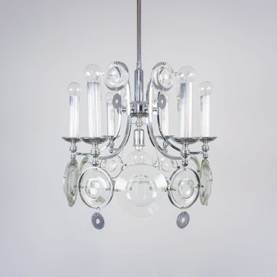 Steel Glass Chandelier, 1970s-ZLY-912117